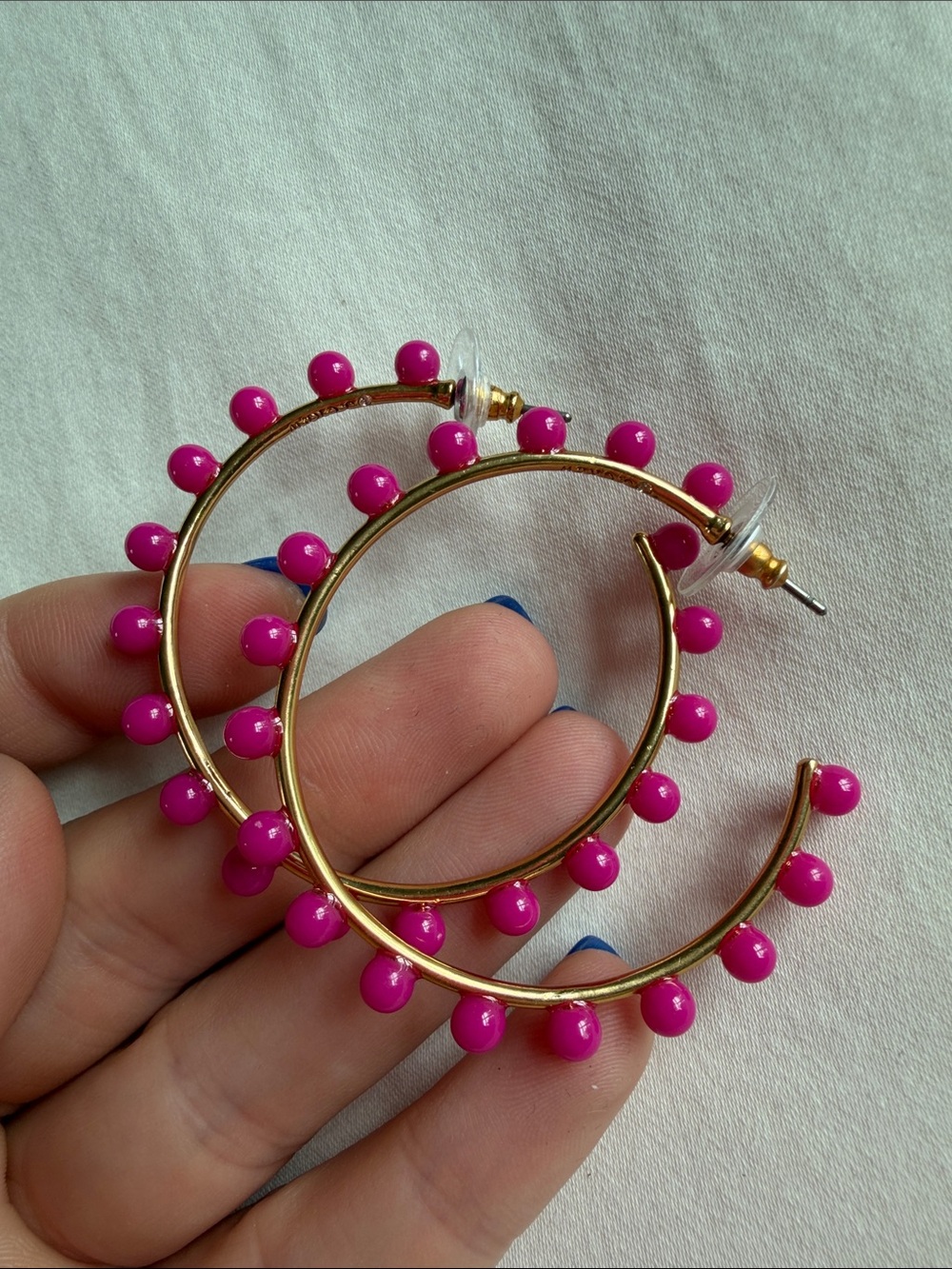 J. Crew Gold-Tone Pink Bead Hoop Earrings